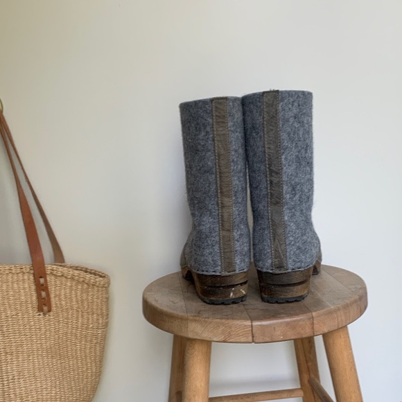 Sanita Gray Wool & Wood Clog Boots - Picture 5 of 9